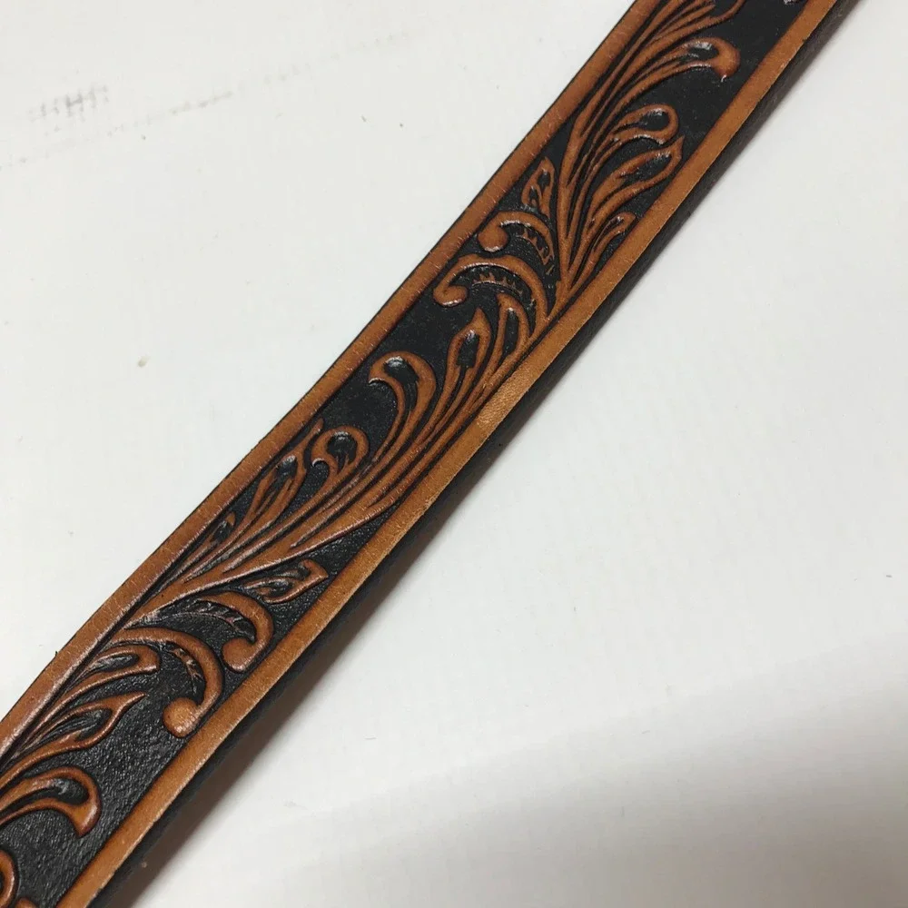 Kids‎ Western Tony Llama Tooled Leather Belt Brown Black Silver Buckle Floral